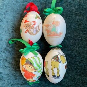 Vintage - 4 Santa-Themed Egg-Shaped Ornaments